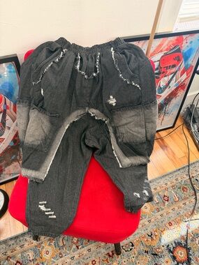 Kids Distressed Washed Black Denim Jogger Pants